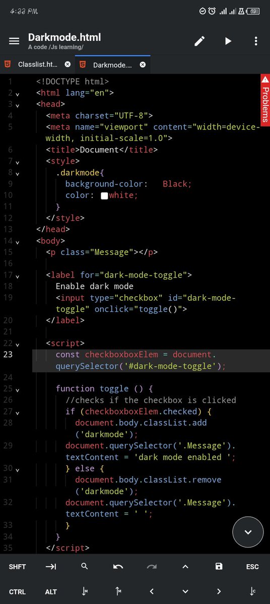 heislead404's tweet photo. Built a basic dark mode toggle today.
I learnt how to add or remove css classes with js class list feature .
#javascript #webdevelopment https://t.co/5n0WhIolPR