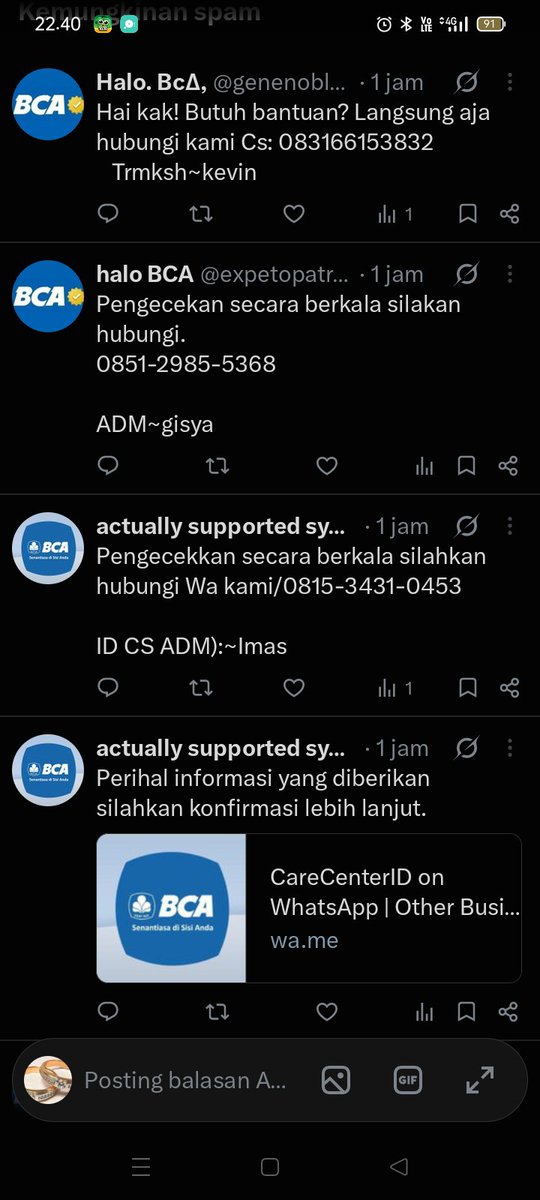 cembok260383's tweet photo. @secangkirkoepi @HaloBCA Jangan dihubungi no WA 👇 
Akun palsu 👇 
Akun anjing penipuan 👇 https://t.co/Xtmai5yX9J