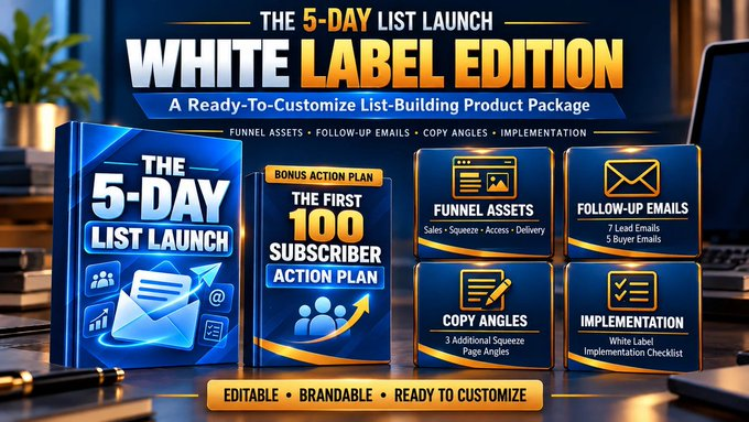 ConnieGreen's tweet photo. "The 5 Day List Launch White Label" One Simple Path to Getting Your List-Building Funnel Live. A focused process for turning "I really need to build a list" into a funnel you can actually put to work. The 5-Day List Launch is Your Own Branded Product! https://t.co/MIlkPQFg5X https://t.co/Qny9W5GyOE