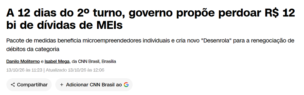 marinahelenabr's tweet photo. A poucas semanas da eleição, Lula resolveu:

-Perdoar dívidas de MEIs
-Cortar imposto na gasolina
-Aumentar o Bolsa Família

É a tentativa de compra de votos mais escrachada da história.

Se dava para fazer, por que não fez antes? E, se só faz agora, no desespero, por que alguém deve acreditar que estão pensando no povo e nas consequências?

O brasileiro já entendeu como eles agem. E não vai se deixar enganar.

Dia 25 é 22!