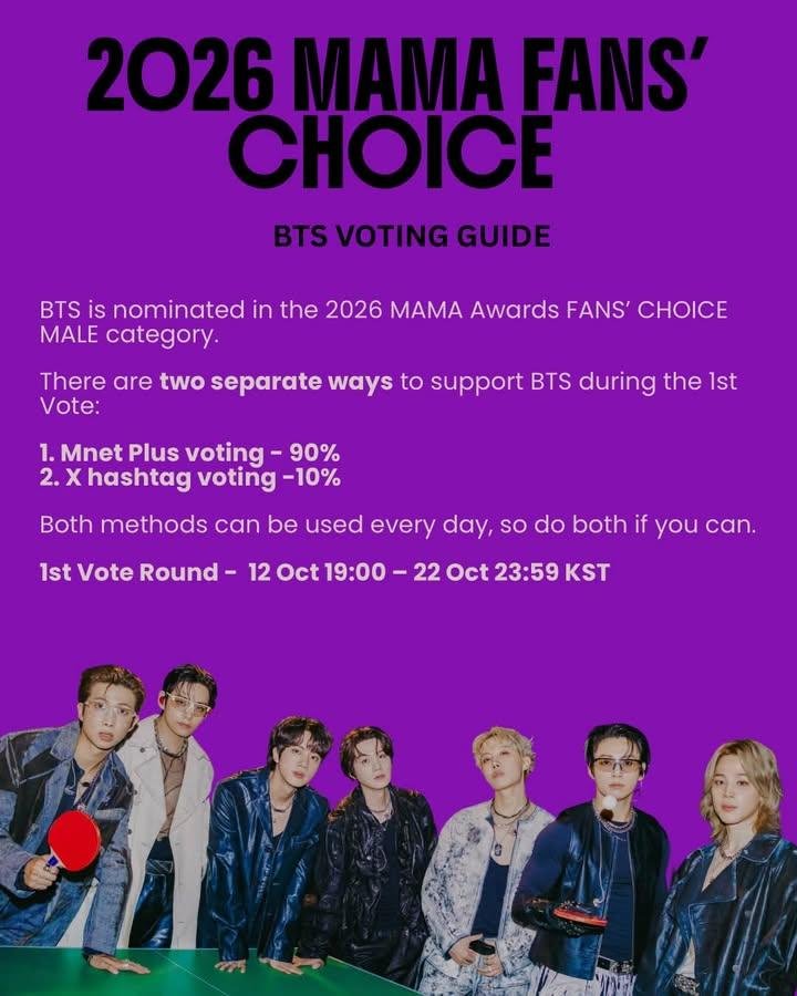 Gracearmywomen's tweet photo. Spread this everywhere 
I vote for #BTS fan choice male at #2026MAMAVOTE the steps are very easy to follow don't panic we can do this together 🙏💜🙏 
Credit goes to @AreyousureDae19
👇👇 https://t.co/ztnf4Ekf8M