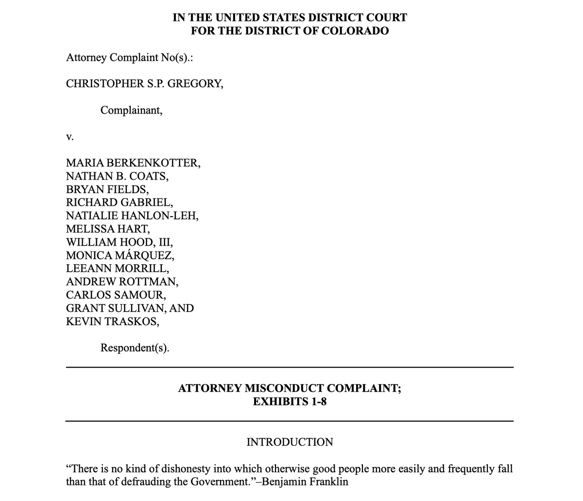 Joeoltmann's tweet photo. COLORADO’S TOP JUDGES EXPOSED IN MASSIVE SUPREME COURT COVER-UP 🚨

An explosive misconduct complaint blows the lid off a multi-year protection racket at the highest levels of Colorado’s judiciary. Complainant Christopher Gregory alleges that current and former Supreme Court Justices systematically obstructed audits and concealed a $2.75M bribe/fraud scheme to shield themselves from accountability.

Here is how the judicial corruption unfolded:
⚖️ The Named Justices: Supreme Court Justices Maria Berkenkotter, Nathan B. Coats (former Chief Justice), Richard Gabriel, Melissa Hart, William Hood, III, Monica Márquez, and Carlos Samour are directly accused of conspiring to suppress evidence of severe ethical and criminal misconduct. 

💰 The $2.75M Masias Hush-Money Deal: Officials negotiated a 2.66M–2.75M contract for disgraced Chief of Staff Mindy Masias—paying her 3x a Justice's salary—to buy her silence and bury allegations of judicial wrongdoing. 

🚨 Federal Audit Obstruction: The complaint details probable cause for federal felonies (18 U.S.C. §§ 1503, 1001, 1516) after Justices knowingly hid the "Masias Memo" from state and federal auditors for over 1.5 years. 

🤫 DOJ Conflicts & Retaliation: Federal prosecutors, including Assistant U.S. Attorney Kevin Traskos (Justice Melissa Hart’s husband), failed to disqualify themselves—letting statutes of limitations expire while whistleblowers were systematically silenced with taxpayer-funded NDAs.

When the highest judges in the state break the law to protect themselves, public trust is completely shattered.

#Colorado #ColoradoSupremeCourt #JudicialCorruption #Whistleblower #LegalEthics #PublicIntegrity #SystemicCorruption #JusticeDenied #UntamedNation #JoeOltmannUntamed

Joe’s Conversation W/: @PatrickByrne 

Exposing the Election Cartel
 
Watch Today’s Episode 
https://t.co/S9WLBx46TZ 

ATTORNEY MISCONDUCT COMPLAINT; EXHIBITS 1-8 https://t.co/zE2k9e3TWf 

Christopher Gregory’s Declaration  https://t.co/AIno8Wpr7l 

Christopher Gregory Files https://t.co/Focm7w3WsL 

Please check out Joe’s Givesendgo at: https://t.co/41MSGymHYc 

https://t.co/OArP4Dz60C 

Make sure to check out https://t.co/Fmsj6EIvzR for all your Untamed Nation merch needs!

Go to https://t.co/m6Si45VxOT  and use Promo Code UNTAMEDNATION for 5% OFF Byrna Products

Protect your family from hackers by going to https://t.co/XOMHFe9Rmk NOW

Text UNTAMED to 89517 to get notified when we go live!
Text/Data rates may apply. Reply STOP to stop, HELP for help