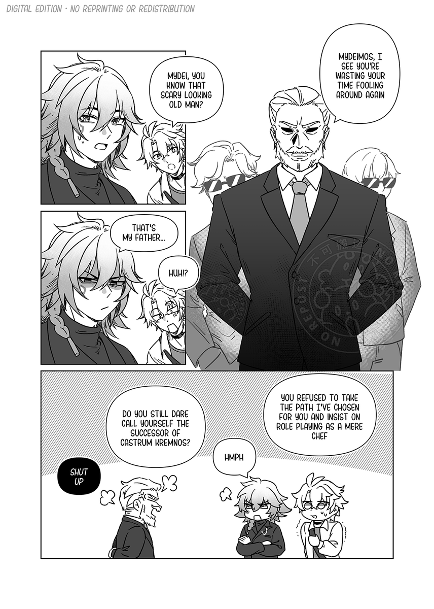 seasonalgold's tweet photo. #phaidei 
☀️🍷As promised, here is the main comic portion of my Phaidei fanbook~  It is a brainless comedy featuring the Grand Chrysos Restaurant AU from 2025's Aprils Fool promo video. 
Pages: (3/20)
Cont. in replies ⬇️⬇️⬇️ https://t.co/cvOElgEO4J
