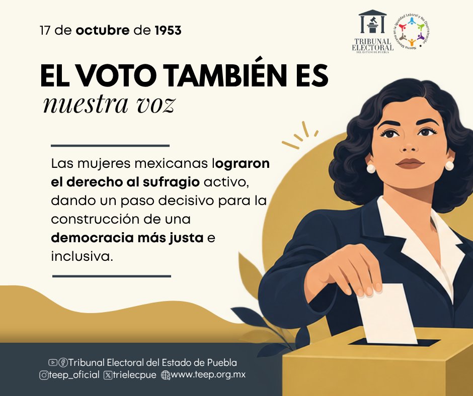 trielecpue's tweet photo. 🗳️ ¡Nuestra voz también hace democracia! 💜
El derecho al voto de las mujeres transformó la historia de México y abrió camino hacia una democracia más justa e incluyente.
#SufragioFemenino #TEEP https://t.co/DdzGzczvep
