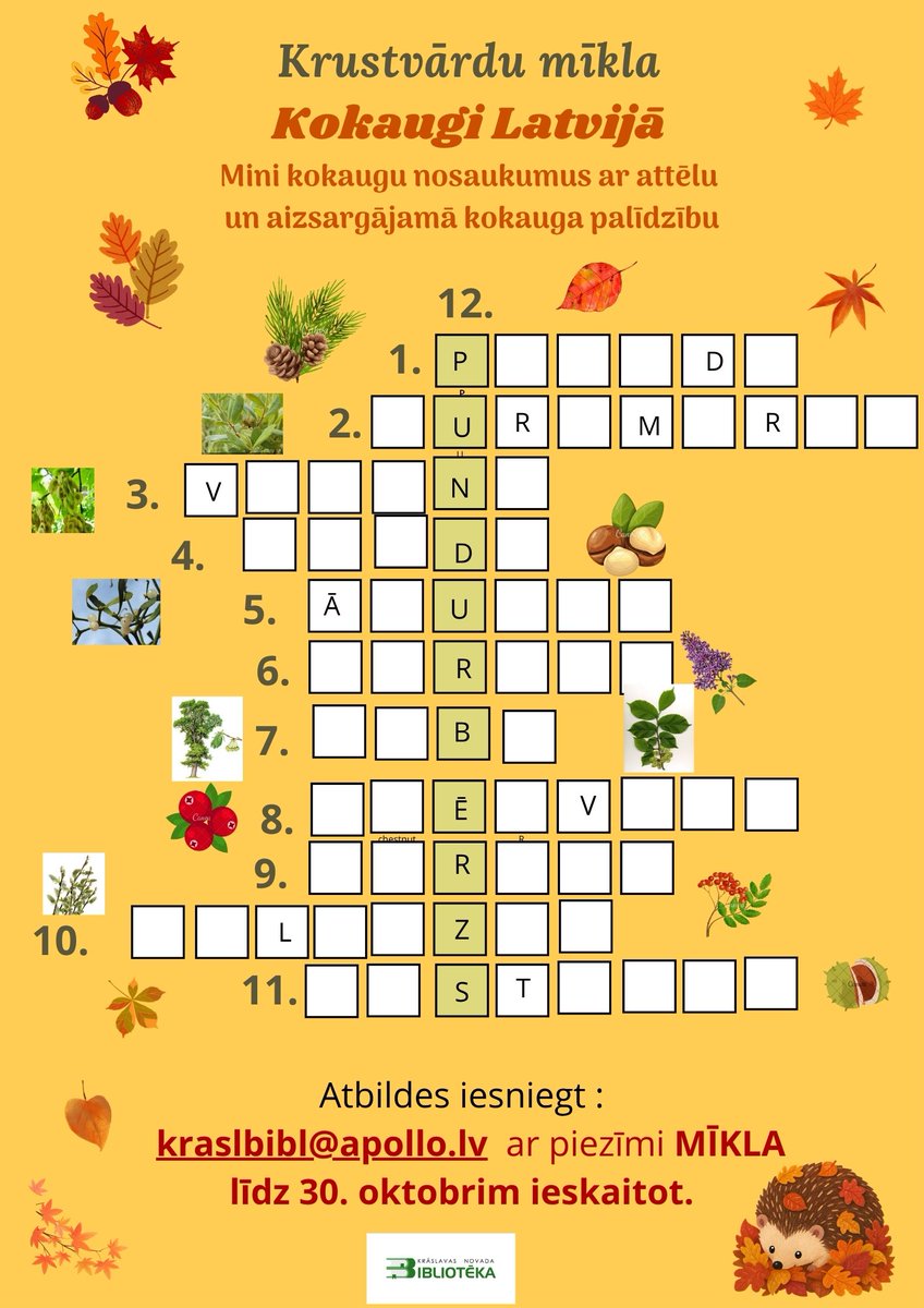 kncbibl's tweet photo. 🎯Aicinām tevi minēt kokaugu nosaukumus. Par kokaugiem var uzzināt daudz interesanta Annas Āzes krāsainā un izglītojošā dabaszinību grāmatā bērniem un jauniešiem ,,Iepazīsti kokus, krūmus, puskrūmus, sīkkrūmus un liānas!”
#KrustvārduMīkla #Kokaugi #knb #krāslavasnb #2026knb https://t.co/HEAvoWNUMM