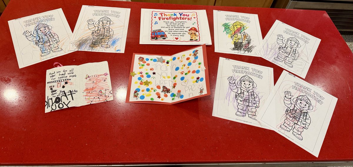 WRFire's tweet photo. Thank You cards from the Learning Tree Academy after a recent fire safety visit to the pre-school.  You’re very welcome and THANK YOU!  #woodridge #fire #firepreventionweek #nfpa https://t.co/25OX5GSpM3