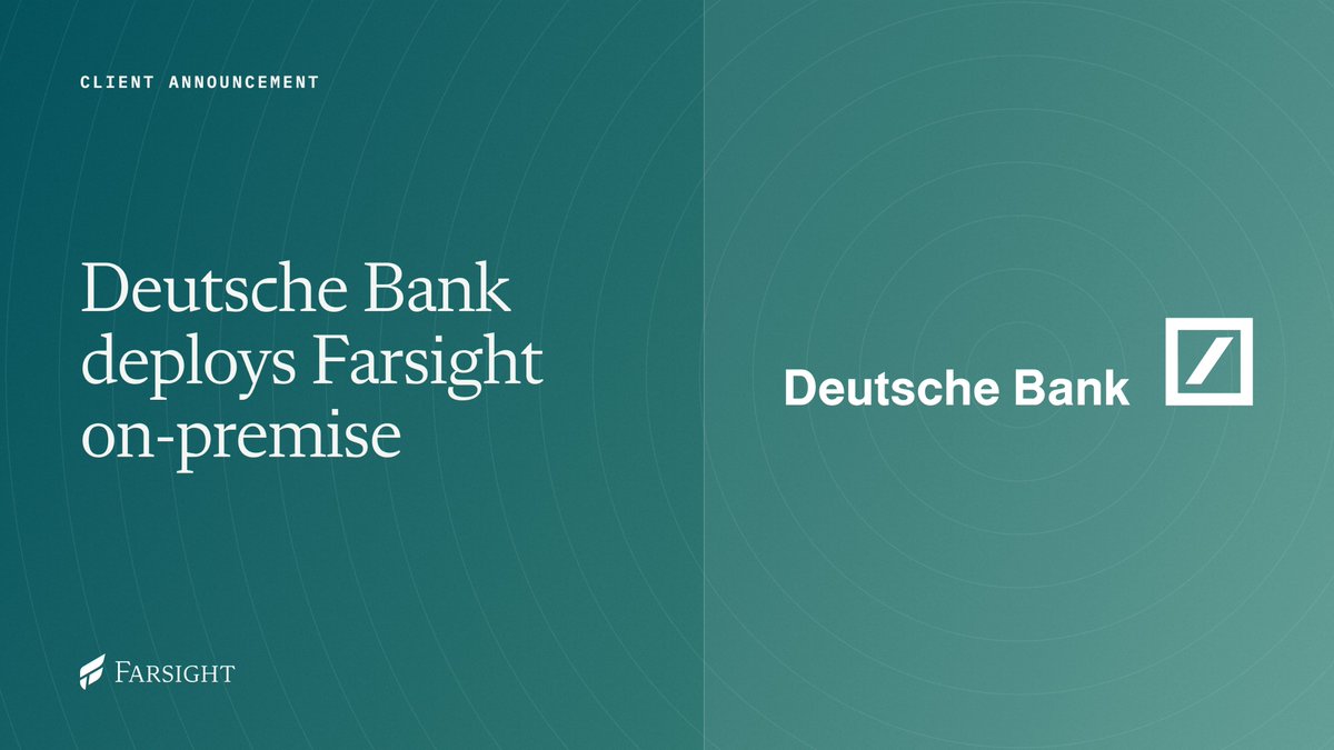 farsight_ai's tweet photo. @DeutscheBank  has deployed Farsight on-premise across Investment Banking and Capital Markets teams in Europe and the Americas.

For regulated firms, moving AI into specialized workflows depends on access to data, much of which is sensitive. 

"Farsight gives our teams a way to apply AI to their own workflows and materials while operating within Deutsche Bank's technology environment. That combination of control and customization is critical to making AI work in a global, regulated enterprise like Deutsche Bank."

Full announcement below.