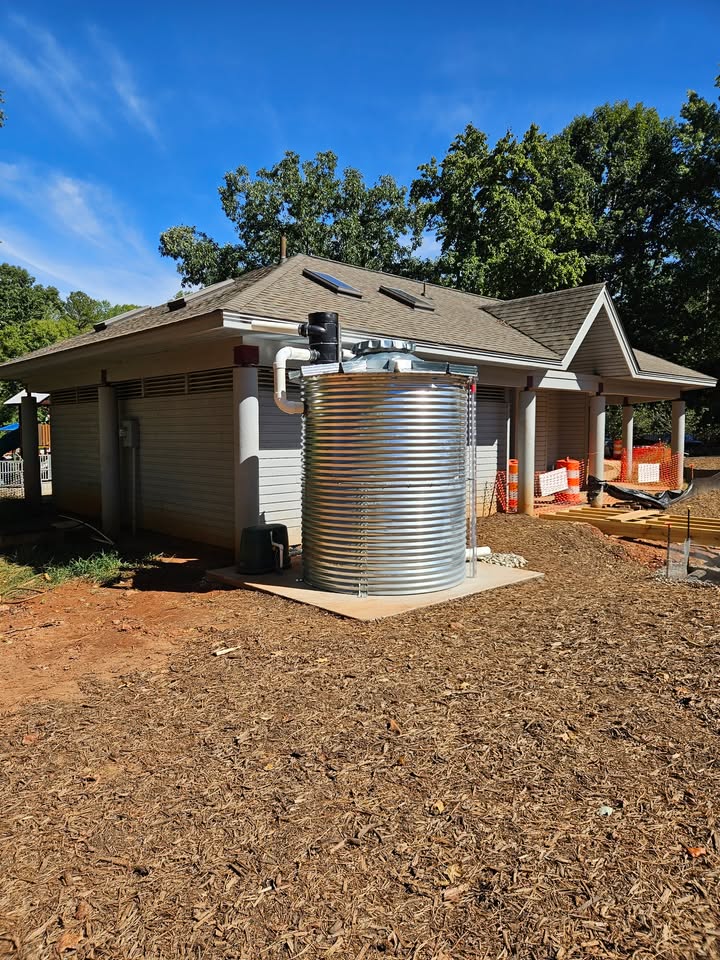 WakeGovParks's tweet photo. Have you noticed the new cistern by the playground restrooms at #BlueJayPoint County Park? This is part of an exciting feature being added to our Nature Play Area! This cistern will provide water for a hand pump that will feed a dry stream bed in the play area. https://t.co/bCxPB1TzIA