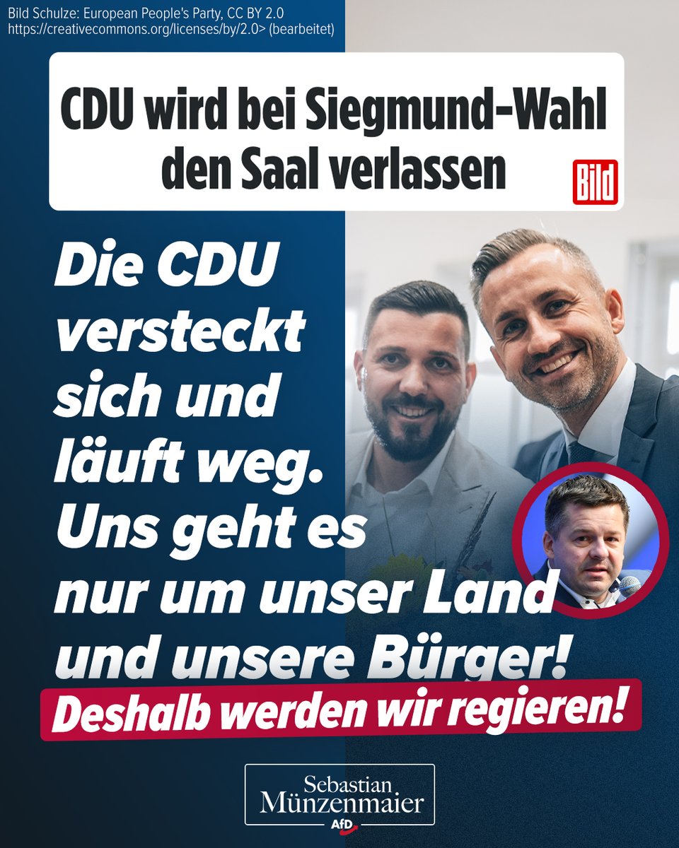 S_Muenzenmaier's tweet photo. Die CDU in Sachsen-Anhalt will bei der Ministerpräsidenten-Wahl den Saal verlassen, weil sie ihren eigenen Abgeordneten nicht über den Weg traut.

Die einen haben Angst vor den eigenen Leuten, wir haben die Bürger hinter uns – und genau deshalb werden wir auch regieren!

TM https://t.co/SGTWsjMTwk