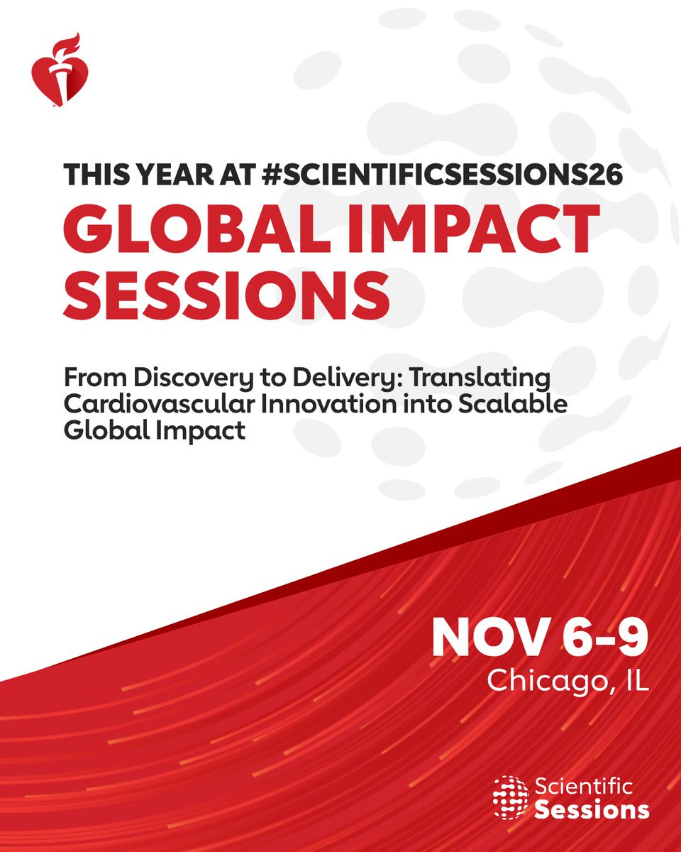 AHAScience's tweet photo. 📣This year at #ScientificSession26.
Hear from global leaders and partners about scalable approaches that can help improve cardiovascular outcomes around the world. Join the Paul Dudley White International Lecture and listen to a distinguished lineup of speakers representing the American Heart Association’s global partners.
Register today: https://t.co/LrAtGMWu2C
