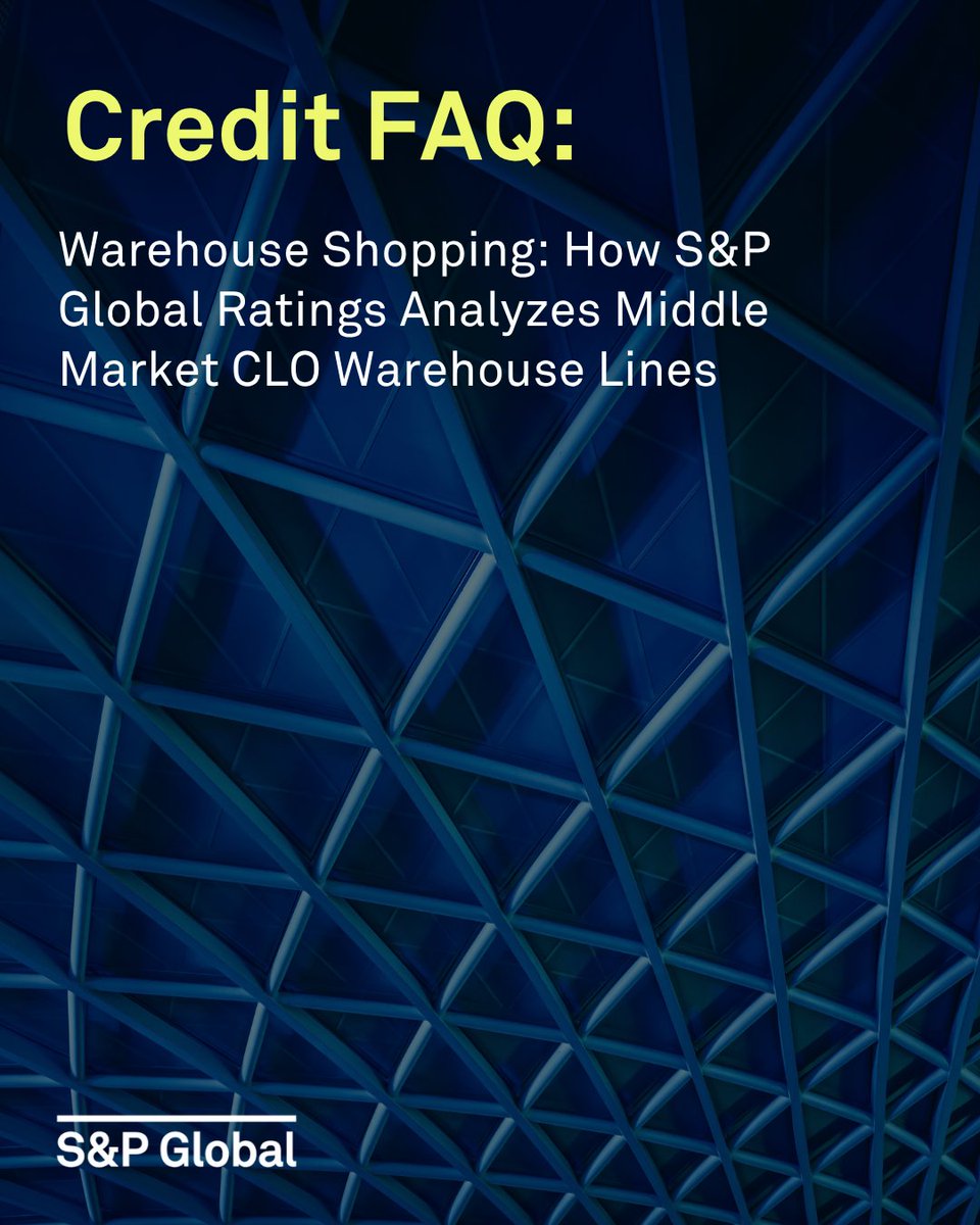 SPGlobal's tweet photo. Middle market collateralized loan obligations (MM CLOs) have seen remarkable growth in recent years, and middle market warehouse lines have expanded alongside them. At the start of 2020, just before the arrival of the COVID-19 pandemic, S&P Global Ratings had ratings on 86 MM CLO transactions and five warehouse line transactions. By mid-2026, those figures had increased sharply: we now rate more than 330 U.S. MM CLOs and 47 U.S. middle market warehouse transactions. These warehouses come from 12 managers and represent about $41.9 billion in assets.

These warehouse transactions serve a useful purpose in allowing direct lenders to scale their businesses, and their growth has also drawn investor attention. We routinely field questions from investors in the U.S. and Japan about how these transactions work, how they differ from MM CLOs, and how we rate them. This article is intended to answer those questions and provide a starting point for discussions. We’ll start with the basics and then move on to how we analyze CLO warehouses.

Read more with @SPGlobalRatings: https://t.co/NPWcX1efV2