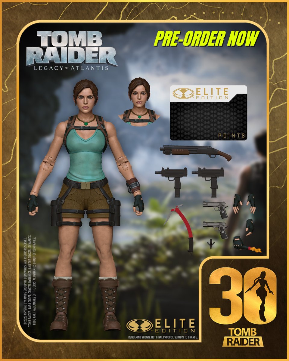 mcfarlanetoys's tweet photo. Celebrate 30 Years of Tomb Raider with McFarlane Toys' Lara Croft 7" action figure based on the upcoming Tomb Raider: Legacy of Atlantis video game! Available for pre-order NOW at select retailers. 
➡️  https://t.co/SWuPd1Cgxb
 
*Rendering shown. Product not final. Subject to change*
 
#McFarlaneToys #LaraCroft #TombRaider #LegacyofAtlantis #CrystalDynamics @tombraider