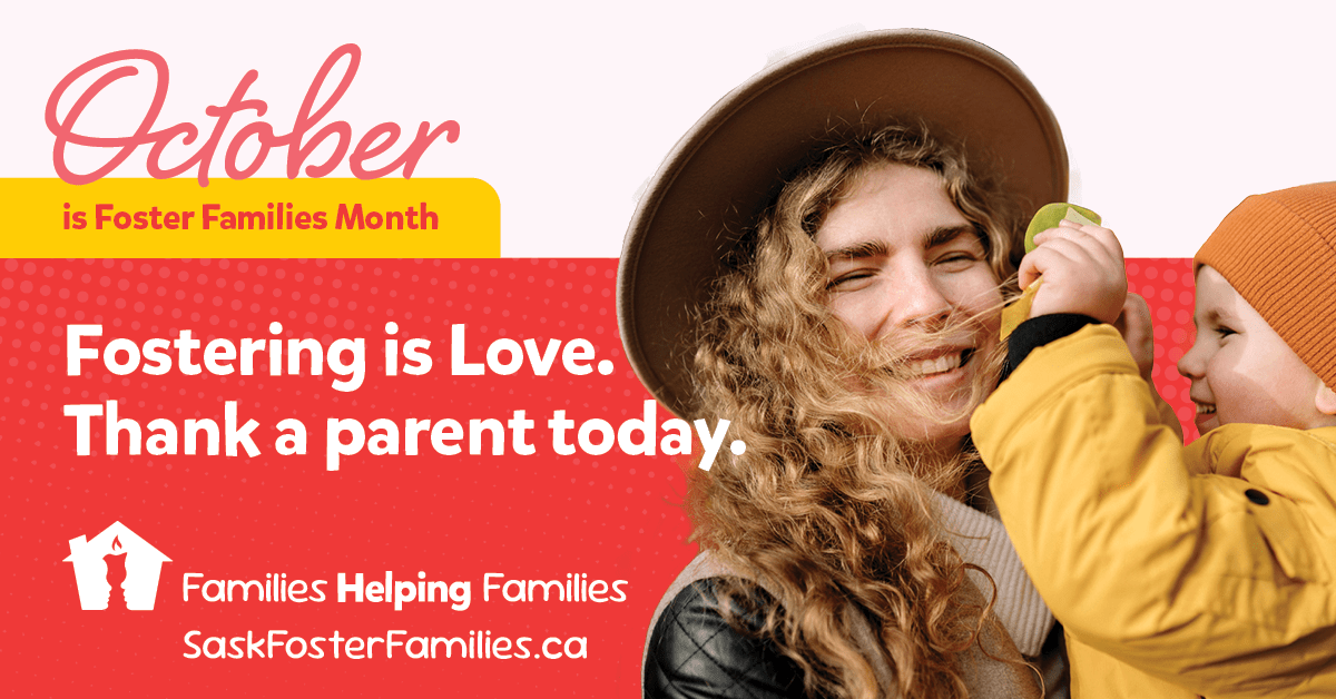 saskfoster's tweet photo. It’s time for us to celebrate and say thank you to the foster families in our communities. Foster families help create healthy homes and brighter futures for children and youth in care. Say thanks to a foster parent you know.

https://t.co/E4abBJc4IM https://t.co/Tmr1v25qqQ
