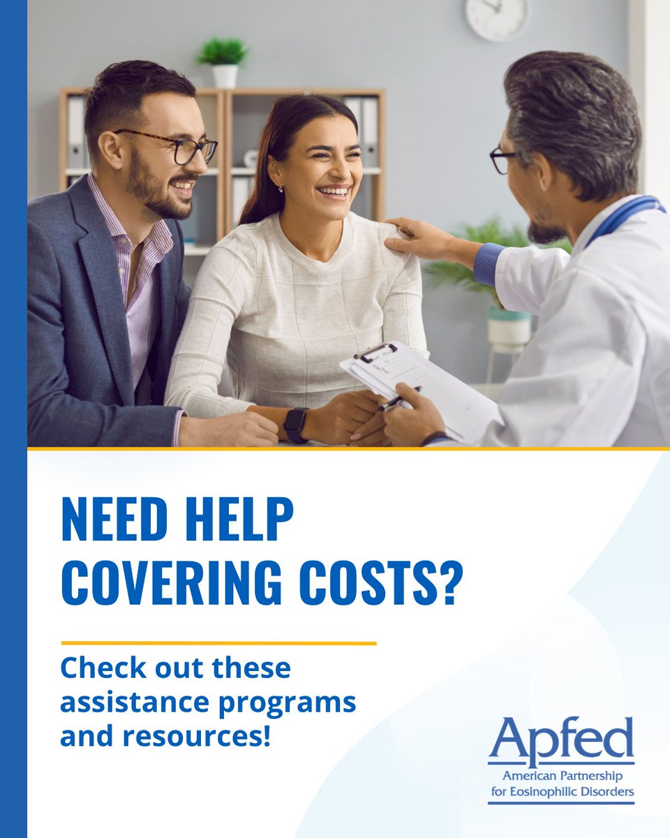 APFEDorg's tweet photo. Managing an eosinophil-associated disease can be expensive. APFED's Assistance Programs &amp; Resources page connects you with information on financial assistance, medication support, insurance resources, and more.

https://t.co/RQlc9UUNlU https://t.co/9gOKKU4Qop