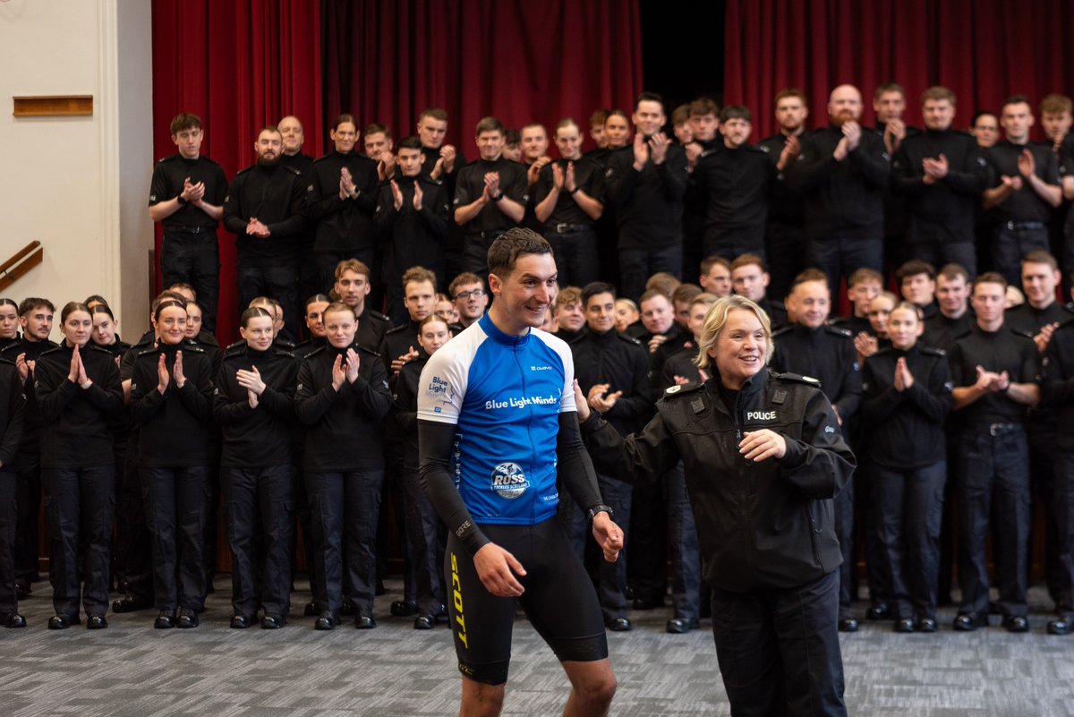 PSOSCollege's tweet photo. A police officer who is cycling over 700 miles for charity, was congratulated by ACC Wendy Middleton at Police Scotland Headquarters, Tulliallan this afternoon.
  
PC Bell is raising awareness for Blue Light Minds. 

Find out more ➡️ https://t.co/nE5oNXpfbC https://t.co/HyhtwTo3Zs