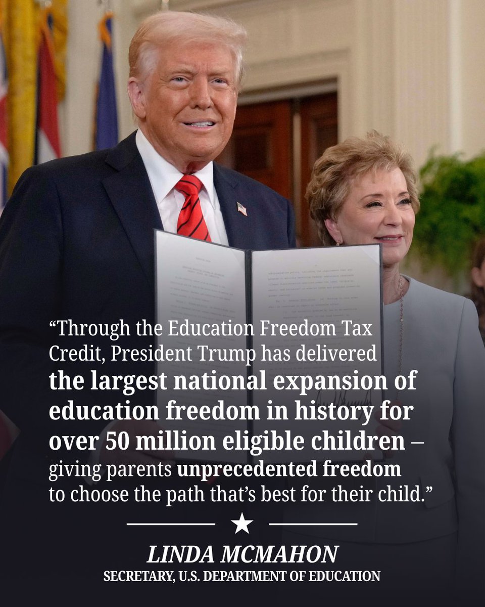 usedgov's tweet photo. More choice. More opportunity. More education freedom.  

@POTUS Education Freedom Tax Credit is putting families first. https://t.co/2JIzCMbVgC