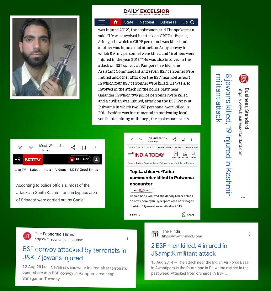 abdullah8jb's tweet photo. Shaheed Irshad Ganaie from Padgampora Pulwama 2011-2015 

Major achievements 

Srinagar Byepass attack (2 casualties) 
Hyderpora attack (27 casualties) 
Pampore attack (8 casualties) 
Koil airport attack(6 causlaties) 
Galander attack (2 casualties) https://t.co/nw48ONYALh