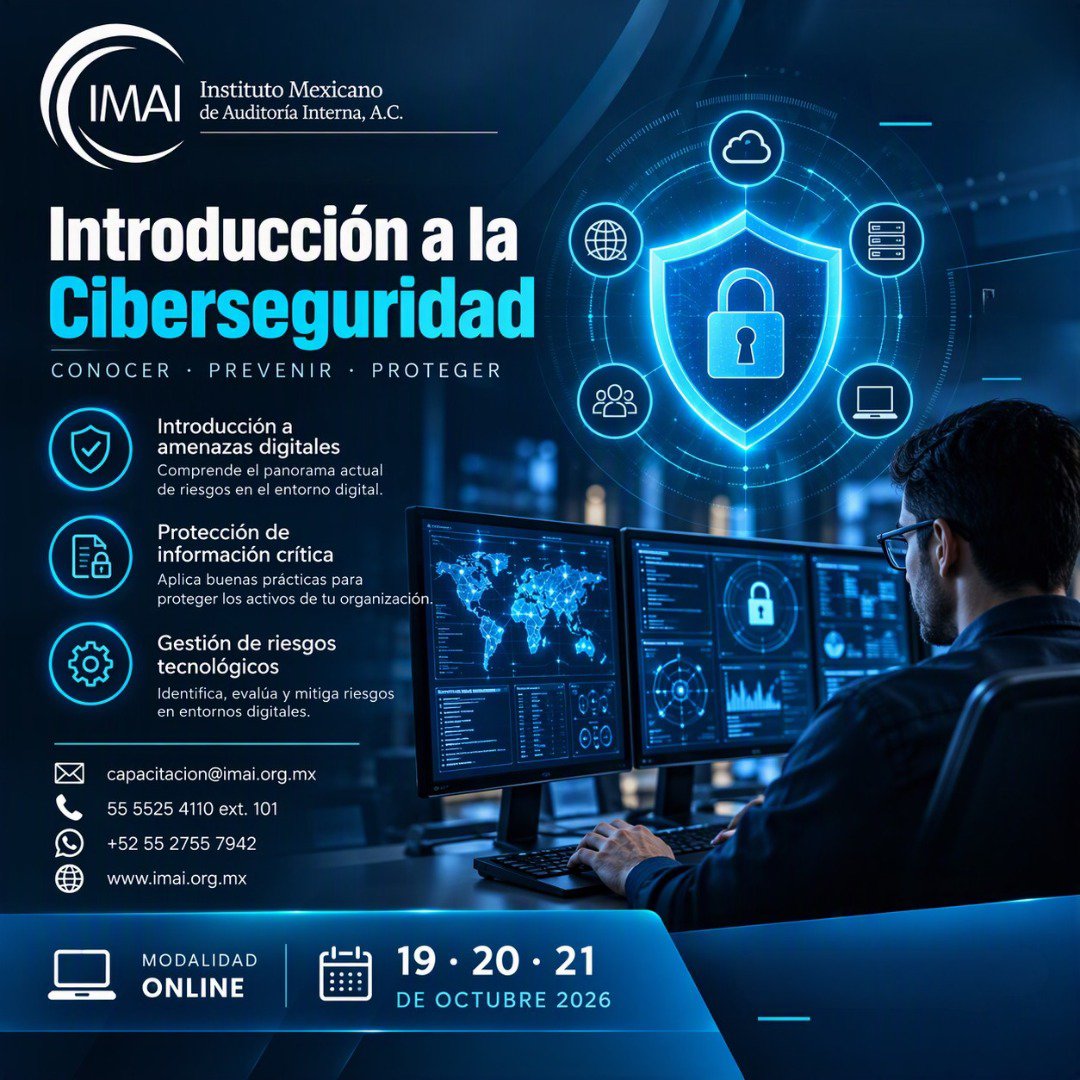 imaiac's tweet photo. En un mundo cada vez más conectado, proteger la información es una necesidad. Conoce los conceptos fundamentales de la ciberseguridad, las principales amenazas digitales y las mejores prácticas para prevenir riesgos en entornos personales y organizacionales.
#Tecnología #IMAI https://t.co/XfgBbciLGL