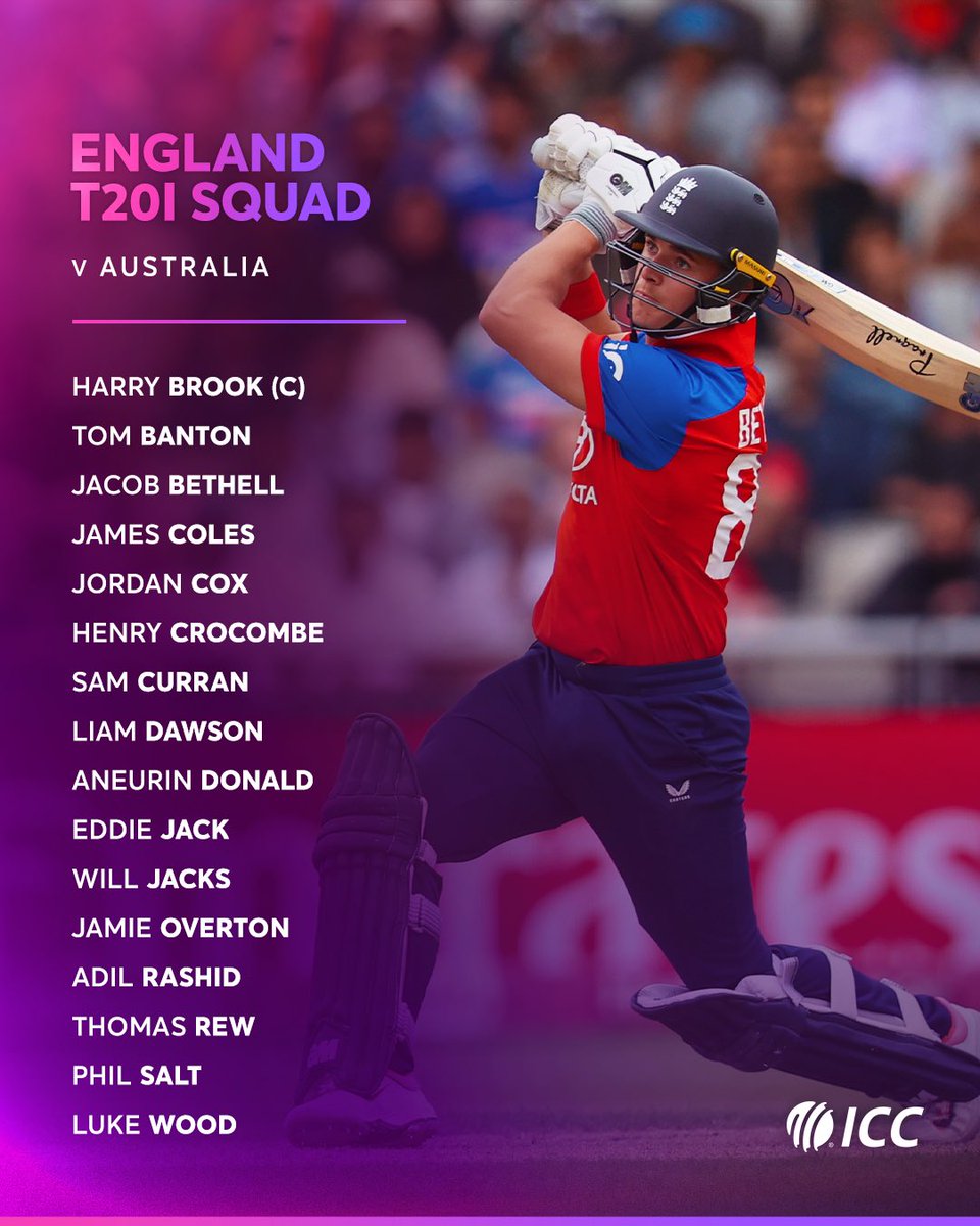 ICC's tweet photo. Harry Brook at the helm as England gear up for a white-ball series in Australia 💪

Read more 👉 https://t.co/YfQLHlCc27 https://t.co/6GkLtjFnaS