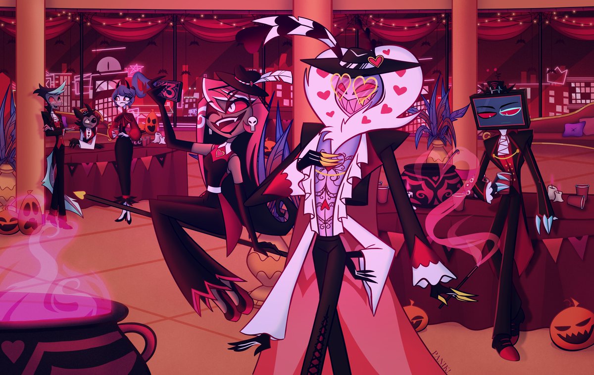 pani_ka34's tweet photo. Happy Halloween with Vees and the VoxTek team!

#art #fanart #HazbinHotel #HazbinHotelVees #Vees #Velvette #Valentino #Vox #Ethan #Melissa #Trevis https://t.co/zIWNiTuu8U