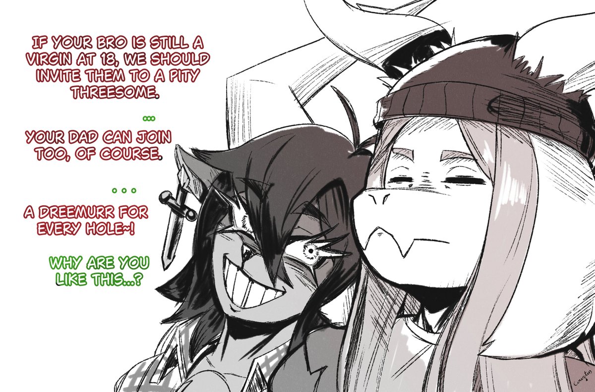Cowctus's tweet photo. Dess and Asriel "discussing" future plans.
#Deltarune #Dessriel https://t.co/YRwMtdSmFr