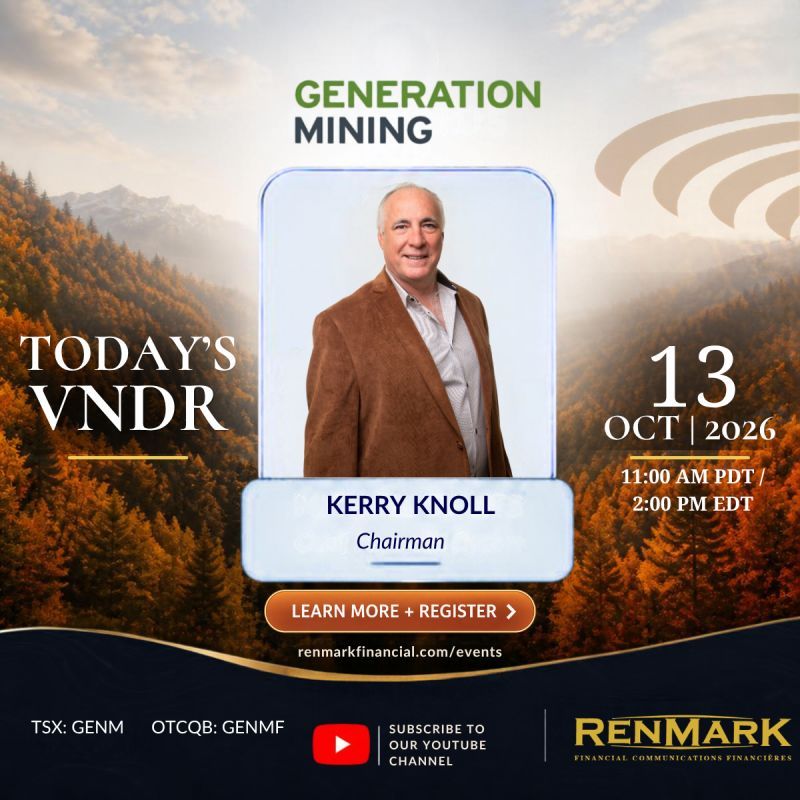 GenMining's tweet photo. @GenMining  @RenmarkMedia Virtual Non‑Deal Roadshow

@GenMining invites investors and industry stakeholders to join Chairman @kerryjknoll for a Virtual Non‑Deal Roadshow hosted by Renmark Financial Communications to give an update on what we’ve delivered in 2026 and our plans heading into 2027.

📅 Tuesday, October 13, 2026 🕛 2:00 PM EDT TSX: GENM | OTCQB: GENMF

Link to Register: https://t.co/Cc0PmjSZSD

#copper #palladium #criticalminerals