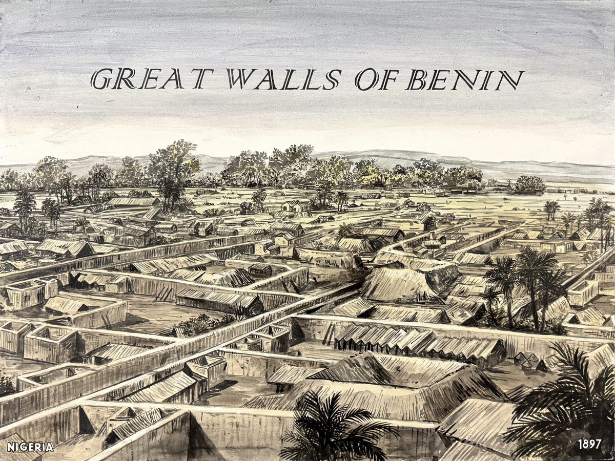 hallaboutafrica's tweet photo. Today in 1490, the Kingdom of Benin (Nigeria) has completed its protective wall system. The wall is four times longer than the Great Wall of China and by volume is hundreds of times larger than Egypt’s Great Pyramid of Cheops. Dug by the Edo people, the wall took an estimated 150 million hours to dig and build.