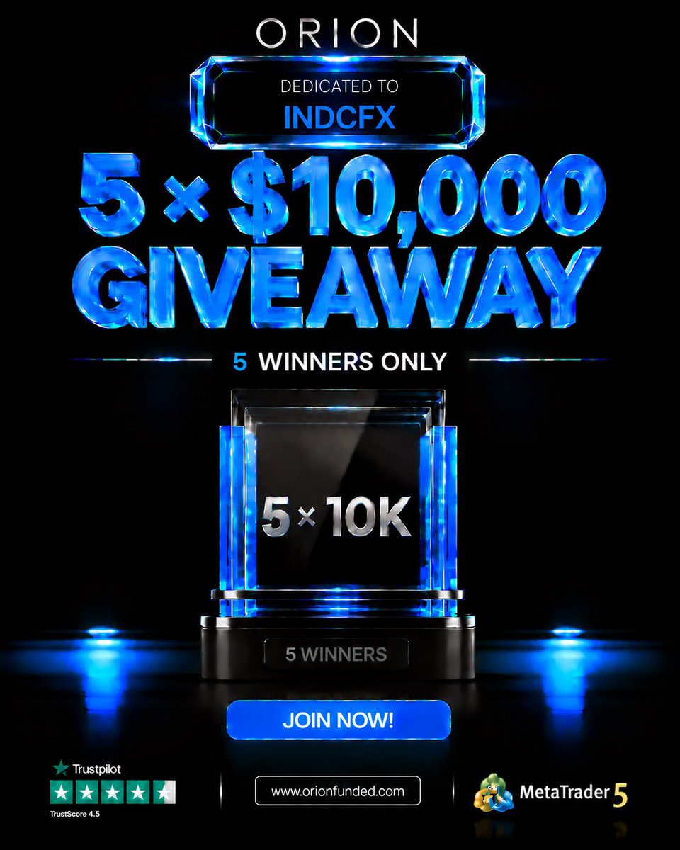 indcfx's tweet photo. In partnerships with @Orionfundedcom I will be giving away 5 x 10,000$ challenge accounts 🎉

✅Must follow:
@Orionfundedcom 
@OrionAffiliates 
@indcfx 

✅Like and Repost

✅Tag 3 Traders 

Winners in 5days https://t.co/JuaZoMR03b