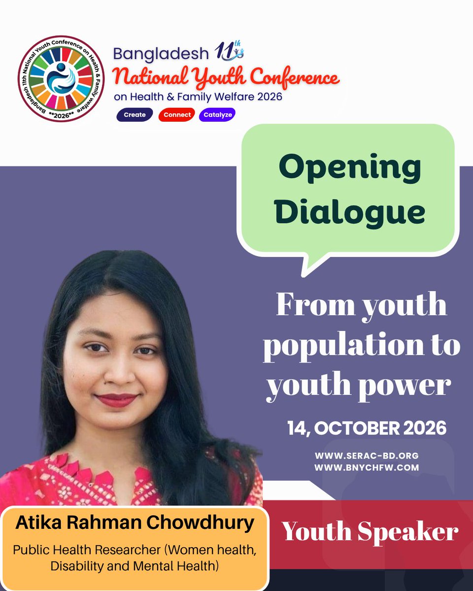 serac_bd's tweet photo. Opening Dialogue-From Youth Population to Youth Power: Shaping Bangladeshโs Health Future
๐
14 October 2026
#BNYCHFW2026 #SERAC_Bangladesh #CommonwealthFoundation #Amplify_Change #BYHAN #CYOB #PlanInternationalBangladesh #MarieStopesBangladesh #ShareNetBD #YCCJ https://t.co/ySzSC7Vdfg