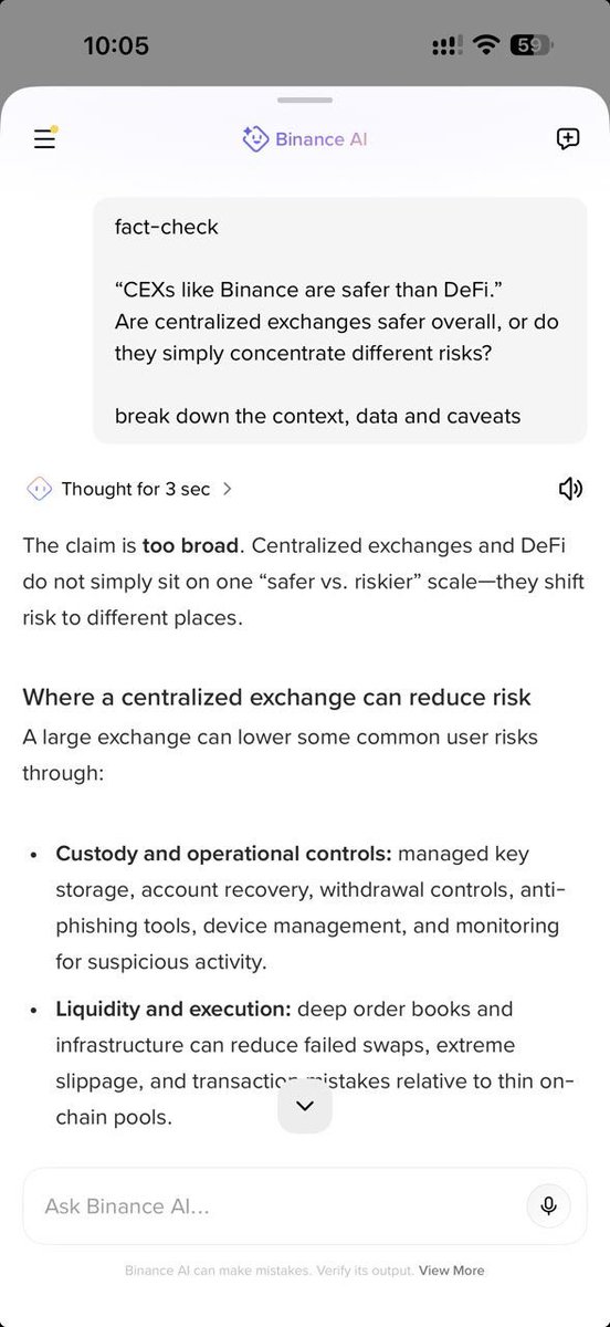 NusratAkhi0's tweet photo. Crypto Fact Check Desk: CEX vs. DeFi

🔥 Claim: “CEXs like Binance are safer than DeFi.”

 Verdict: OVERSIMPLIFIED.

Let’s break it down 👇🧵 https://t.co/so5QX70trq