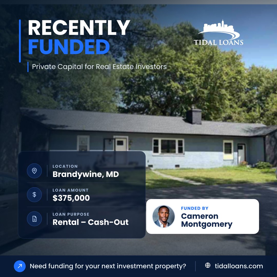 TidalLoans's tweet photo. Funded: $375,000 cash-out on a single-family rental in Brandywine, MD. Our client needed to pull equity out of a performing rental to fuel the next deal —
#privatelending #DSCR #MarylandRealEstate #DMVRealEstate https://t.co/9Fl60oIvzE