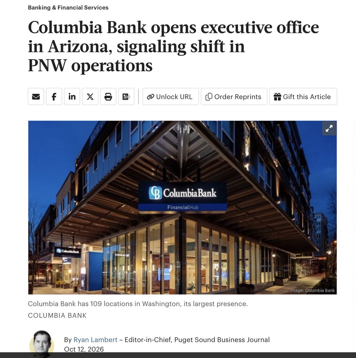 bkheywood's tweet photo. No one will Leave because of the TAX…

Tacoma's own Columbia Bank, Washington's largest homegrown bank, just moved its CEO and executive team to Scottsdale.

-Gee, I wonder why. The heat? Sandstorms? The cactus?
-Per the Puget Sound Business Journal, Washington's recent tax increases drove the move and will cost the bank $8 million a year.

Wait, what?
Last month Senate Majority Leader Jamie Pedersen was asked about a statewide payroll tax, with business leaders standing right behind him. His answer: "it really depends on what happens with Initiative 645."

-Translation: vote the way Olympia wants, or else.

Columbia's CEO answered in black and white: "We would move non-customer-facing administrative roles subject to the tax to other states, principally Idaho and Arizona."
-And even without that tax: "we could see our Washington headcount continue to decline as we have had employees requesting relocation for affordability."

Many businesses here are too scared to say it out loud. Columbia just did. That's how you answer legislative extortion.

Vote YES on 645 to
Repeal the tax
Stop the job loss
Fight back on affordability
Force the legislature to be responsible with our money
Protect pensions
Say NO to Legislator Extortionate practices.
