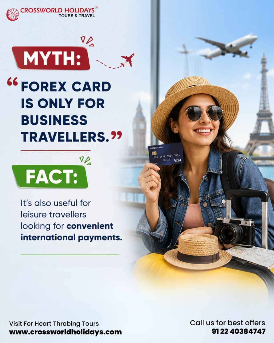 chailany's tweet photo. MYTH BUSTED. Think a Forex Card is only for business travel? Think again. Whether you're heading abroad for a family holiday, honeymoon, solo trip or adventure, a Forex Card can make international payments more convenient and cashless. Travel https://t.co/UHNkPsQcf8