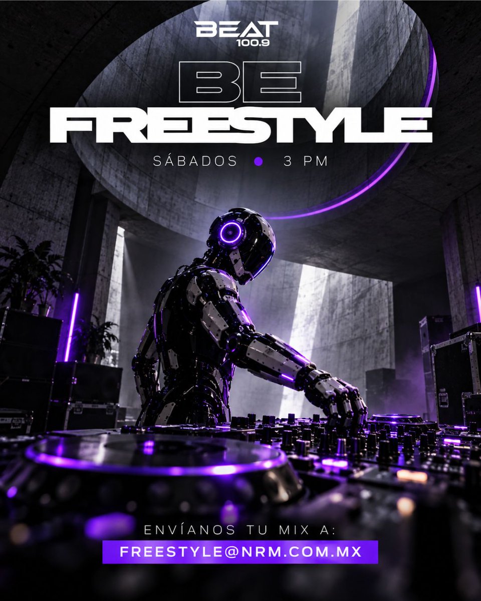 BEATOFICIAL's tweet photo. Tu mix puede tomar la frecuencia de Beat. 🎧⚡

BE FREESTYLE abre espacio a nuevos DJs y sus sonidos. 🔊🔥

🎛️ Duración: 55 minutos
📩 [freestyle@nrm.com.mx](mailto\:freestyle@nrm.com.mx)
📻 Sábados · 3 PM

Beat 100.9 | https://t.co/UHILLD2lE0

#BEFREESTYLE #Beat1009 https://t.co/Sl60aA9jn5