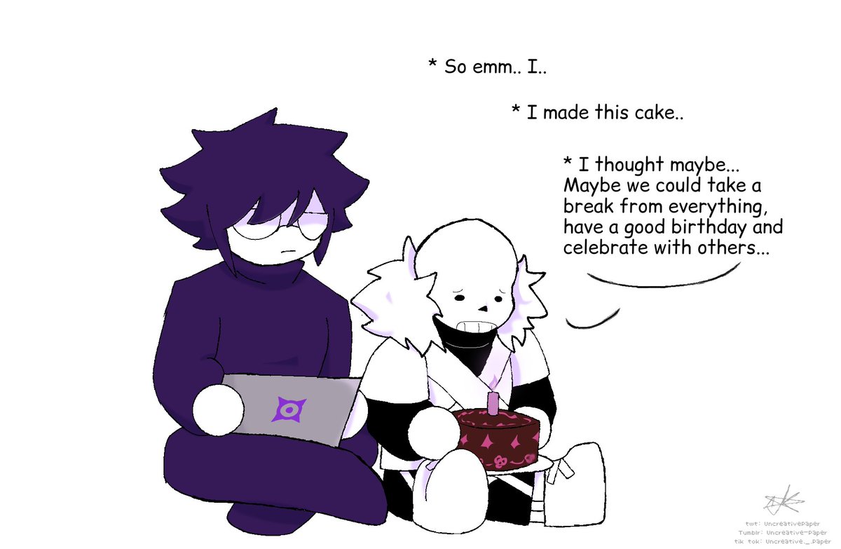 UncreativePaper's tweet photo. I haven't had time to draw these past few days, that's why the delay
Happy belated bday to Cross and Jakei yayyy!! 🎉🎉💜
#Crosssans #XTale #JakeiSupport https://t.co/KFeVGT2C5H