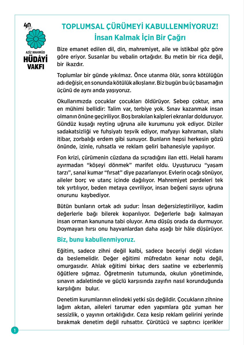 dailyislamist's tweet photo. 🔴 Aziz Mahmud Hüdayi Vakfı, gündemdeki konularla ilgili bildiri yayınladı:

"Fon krizi bir kaza değil, denetimsizliğin, göz yummanın ve kayırmacılığın sonucudur.

Suçlular ve sorumlular hesap vermeden kimse güvenden söz edemez."