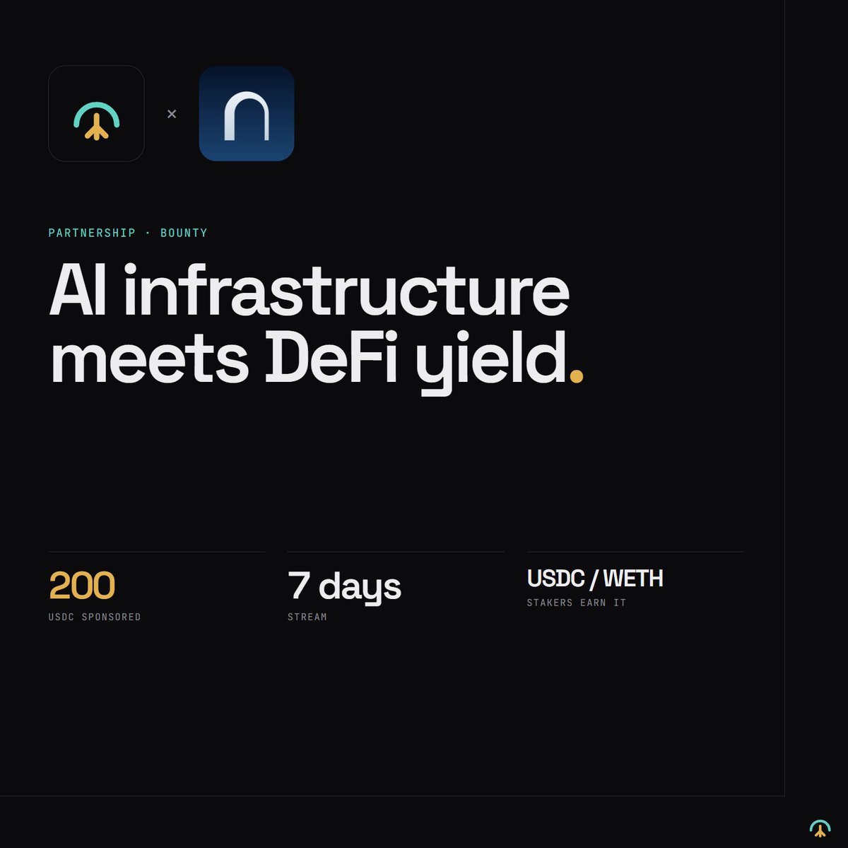 arc_vein's tweet photo. Arcvein x @arcloak 

Proud to partner with arcloak , one of the leading private inference projects on @arc.

Arcloak powers private AI inference, with agents paying in USDC and node operators earning 90% of each job.

As part of our partnership, Arcloak will sponsor a 200 USDC Bounty through $ARCVEIN, streamed to USDC/WETH stakers over 7 days.

AI infrastructure meets DeFi yield.