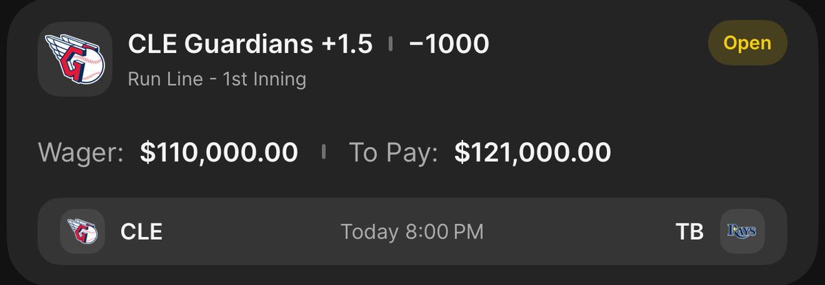 TheTicketLedger's tweet photo. 🎃 CHALKTOBER CONTINUES WITH @ohiotate!

💰 $110K ON THE CHALK!

⚾ Guardians +1.5 | 1st Inning (-1000)

💵 Wager: $110,000
💰 Potential Payout: $121,000
📈 Potential Profit: $11,000

🎁 $2,000 GIVEAWAY IF THIS TICKET CASHES!

💵 $1,000 CASH TO ONE LUCKY WINNER!
❤️ AN ADDITIONAL $1,000 DONATED TO A CHARITY OF THE WINNER’S CHOICE!

TO ENTER:
✅ LIKE
🔁 REPOST
💬 COMMENT
✅ FOLLOW @TheTicketLedger

🏆 ONE WINNER. $1K CASH + $1K TO CHARITY!

🔥 LET’S KEEP CHALKTOBER ROLLING!