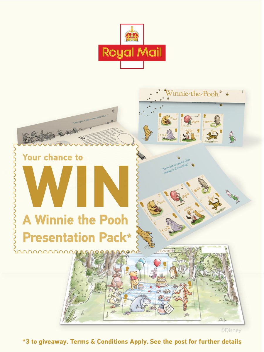 RoyalMailStamps's tweet photo. Here's your chance to win a Winnie the Pooh Presentation Pack (3 to give away). 
 
 Q. Which sticky sweet treat does Winnie the Pooh often crave?
 
 To enter, like + RT + reply with the correct answer by 11:59pm on 19/10/2026
 
 18+ UK only. Ts &amp; Cs: https://t.co/RCQHn31b0D https://t.co/tiSWgbpx58
