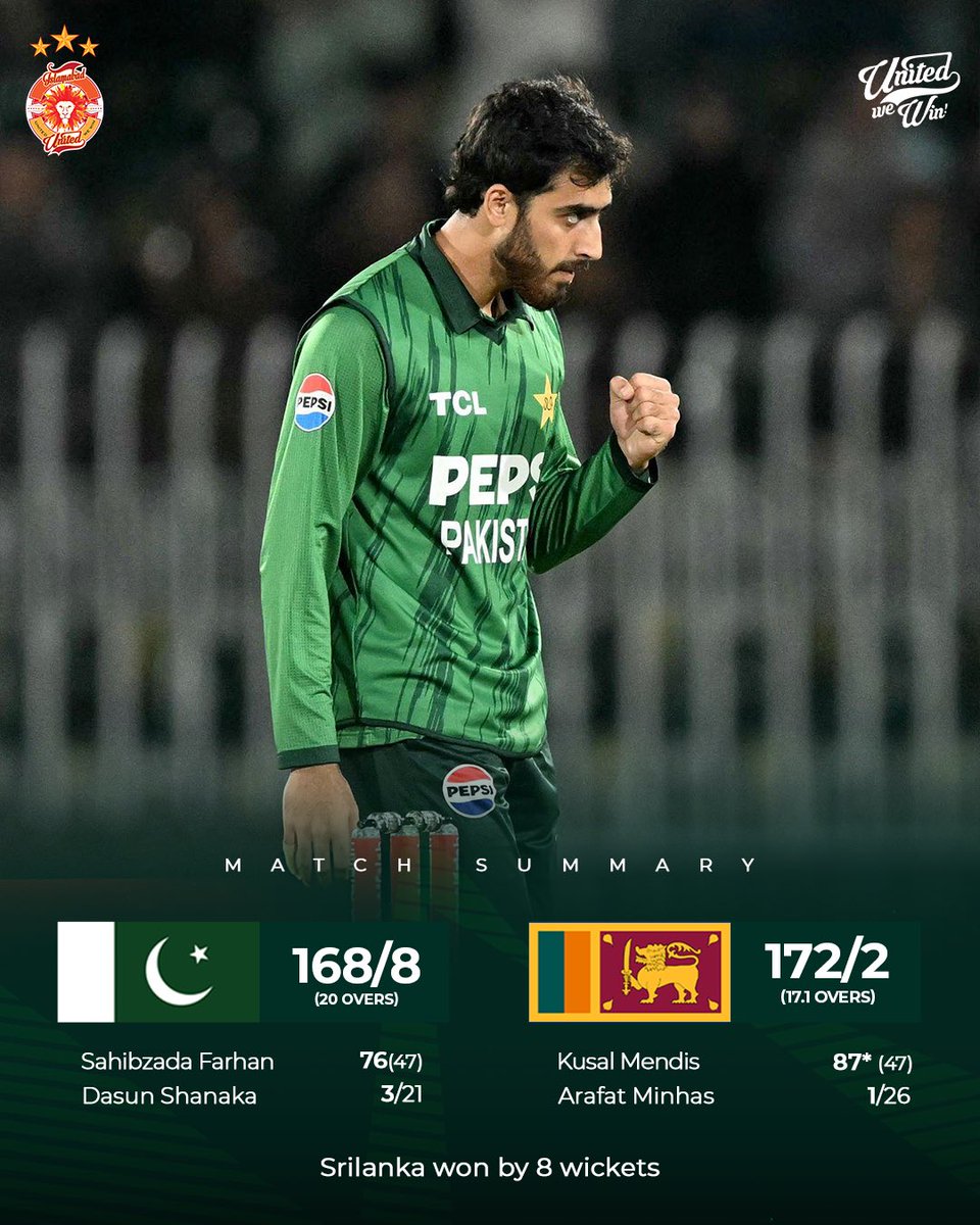 IsbUnited's tweet photo. Sri Lanka won the final T20I by 8 wickets in Rawalpindi!

#PAKvSL | #UnitedWeWin | #RangJeetKaLaalHai https://t.co/WA216koo7E