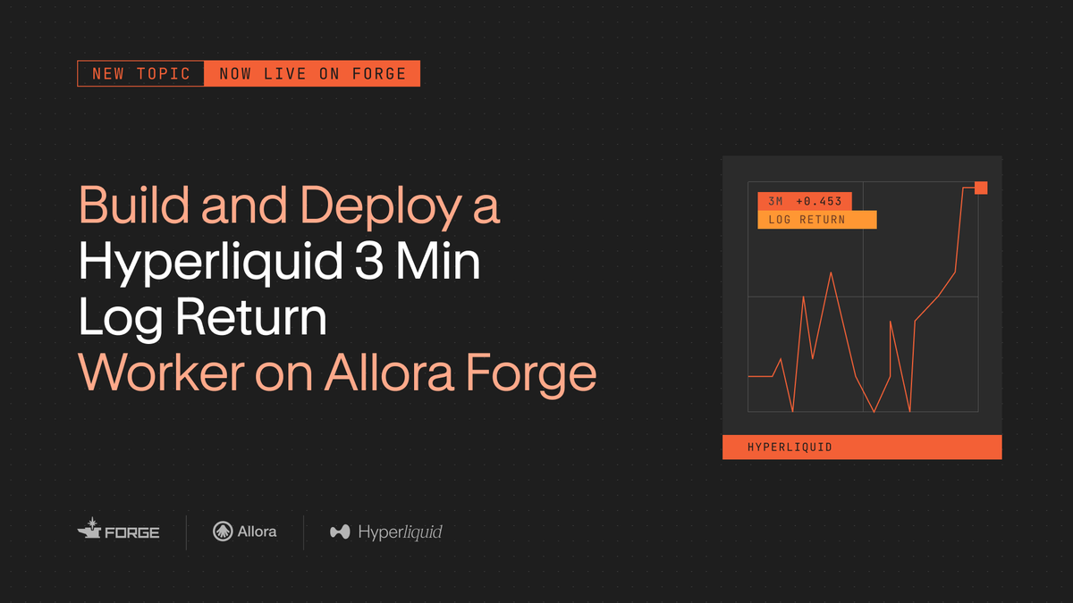 AlloraNetwork's tweet photo. Check out our full walkthrough for building a Hyperliquid 3-minute log return worker on Allora Forge, from raw Atlas candles to a running worker.

Bulk candles for ~178 perps in one request, labeled multi-asset submissions, and the bar alignment that keeps live inference matching training 👇

https://t.co/zXAXzJ2rPw