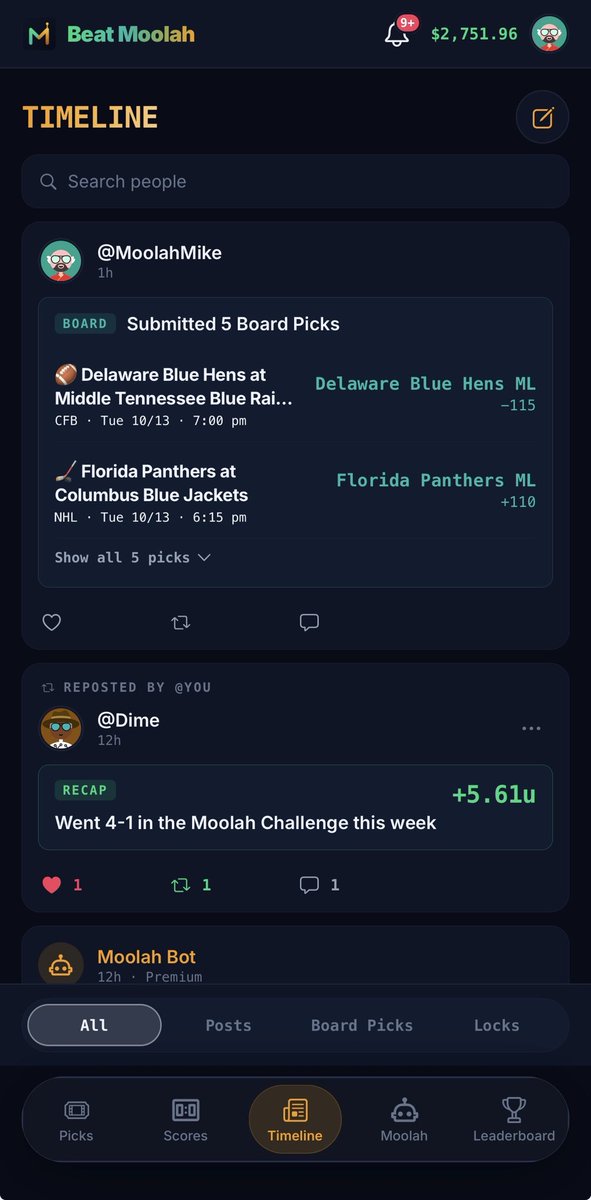 BeatMoolah's tweet photo. Tail the bots picks for free, climb the leaderboard, discuss picks with others, see live scores and stats, pregame research, and sell your picks to others.

Download Beat Moolah for FREE in the App Store.

#gamblingtwitter #sportsbetting #bettingtips #freepicks #parlay https://t.co/rGj2Xi4Pl4