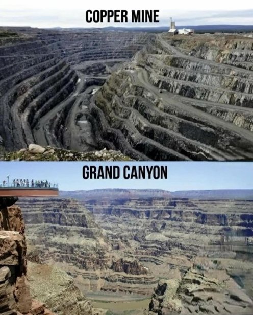 benwehrman's tweet photo. The Grand Canyon wasn't naturally eroded by water over millions of years. The Earth itself isn't even that old.

It was physically dug out for resources, by technology beyond our comprehension, likely thousands of years ago.

It's a gigantic quarry - same as most other "canyons" in the world.