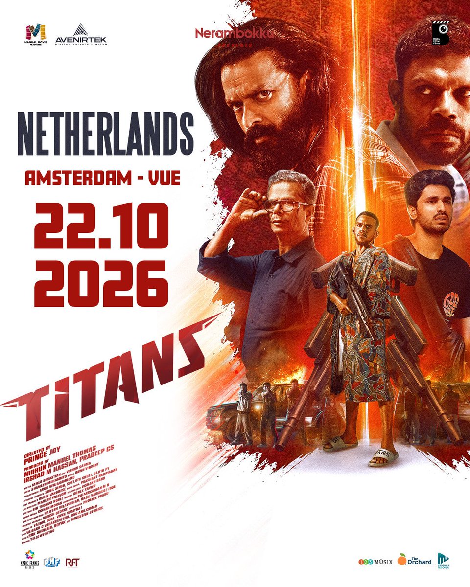 FilmsRft's tweet photo. Titans is coming to Amsterdam! 🔥

📍 Netherlands – Amsterdam (Vue)
📅 October 22, 2026

Get ready for an intense cinematic experience on the big screen! 🎬

#titanMovie | #Jayasurya https://t.co/QI31AYwbFY
