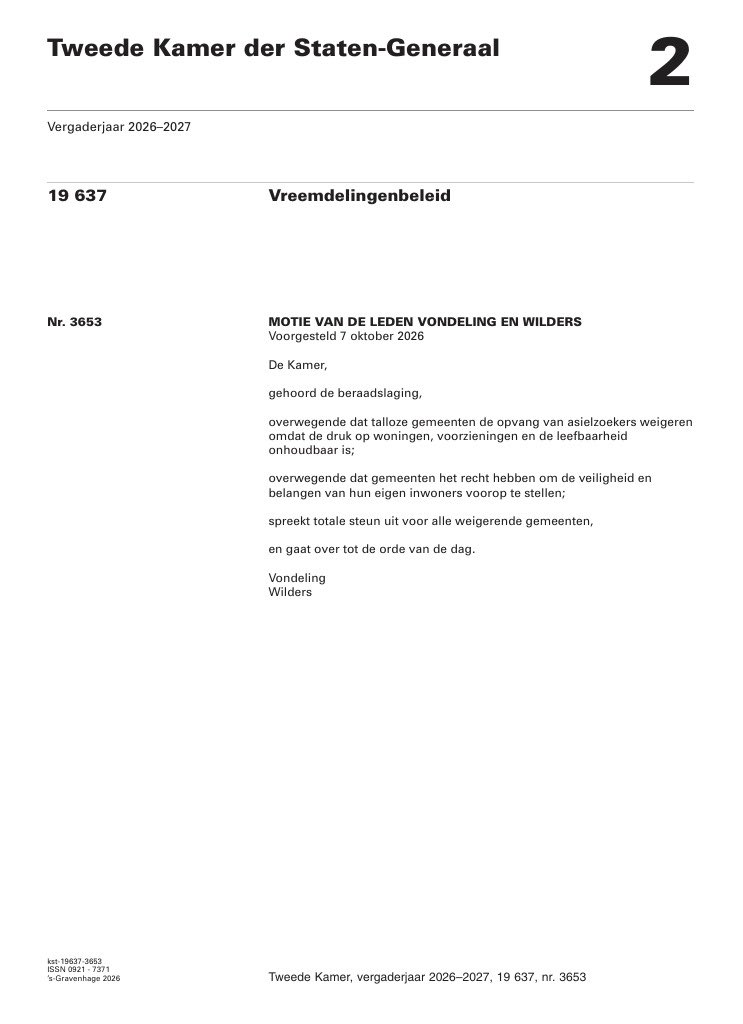 geertwilderspvv's tweet photo. Totale steun voor alle weigergemeenten!

Helaas is de motie vanmiddag verworpen door de laffe meerderheid van de Tweede Kamer.

Maar gemeenten: buig niet, heb lak aan de minister van Asiel en weiger gelukzoekers op te nemen! Nederlanders op 1!

#PVV #asielstop #grenzendicht https://t.co/uu6QdD8x3h