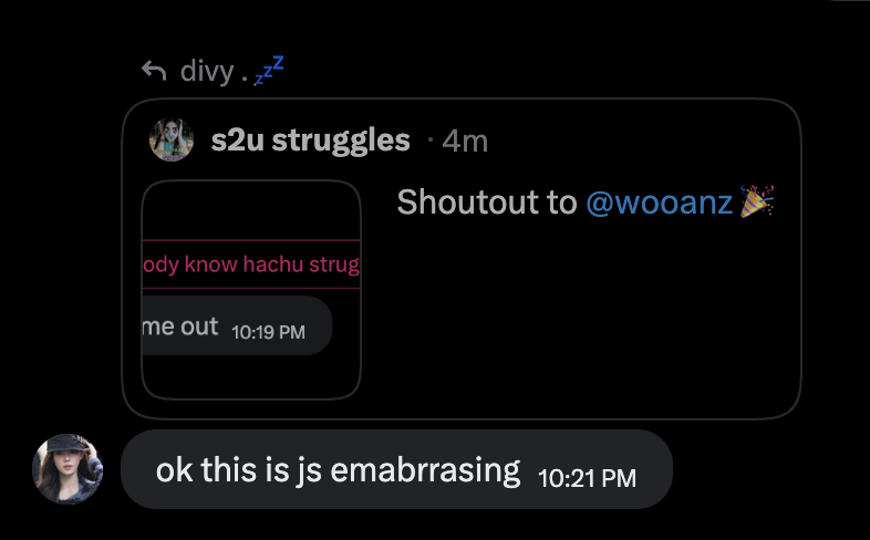s2ustruggles's tweet photo. @shadysusu @wooanz at least she knows 💕 https://t.co/I2wOVItpWX