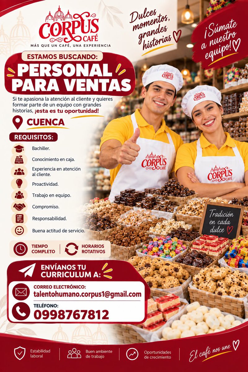 MrCamelloEc's tweet photo. #MrCamello #Cuenca
▫️ Vacante: Vendedor operativo
▫️ Ubicación: Cuenca
▫️ Correo: talentohumano.corpus1@gmail.com
▫️ Teléfono: 0998767812
▫️ Asunto: Vendedor operativo 
▫️ Perfil: Experiencia en atención al cliente. https://t.co/ISeB3N8WxX