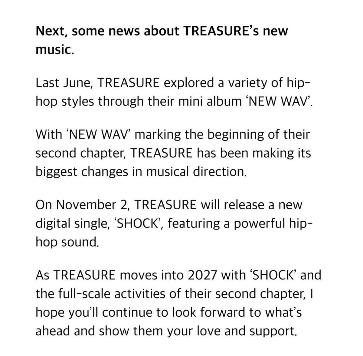 yumechs's tweet photo. ”ผลงานเพลงใหม่ของ TREASURE“

วันที่ 2 พฤศจิกายนนี้ TREASURE จะปล่อย digital single ใหม่ในชื่อ ‘SHOCK’ ซึ่งจะมาพร้อมกับซาวด์ดนตรีฮิปฮอปที่ทรงพลังและหนักแน่น
ในขณะที่ TREASURE กำลังก้าวเข้าสู่ปี 2027 พร้อมกับเพลง ‘SHOCK’ และการเดินหน้าทำกิจกรรมอย่างเต็มรูปแบบ

‼️ทึเมปักวันนนนนนน‼️ https://t.co/7tvTLcM95p