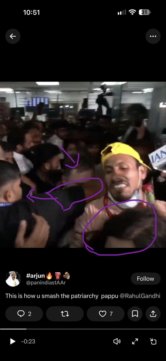 StyFoolish's tweet photo. @Gsghez @pradip103 Brother,  i dont want to do this one more time- Just go through these screens from video, 
The security personal’s hand is pushing Cameraman in yellow cap,  causing Cameraman loosing balance eventually led to imbalance of the reporter herself.  check  the timeline by pausing vid https://t.co/XfoUTySk7t