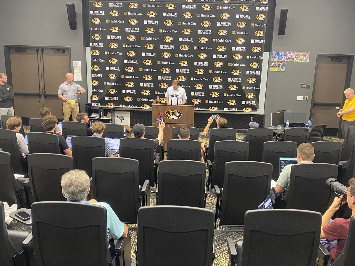 BryanHudnellTV's tweet photo. A ranked clash is waiting for No. 13 #Mizzou! 🏈

Eli Drinkwitz and players previewing this weekend’s matchup with No. 9 Ole Miss. We’ll have more tonight and leading up to the game on @KRCG13! https://t.co/sU1ainJA5p